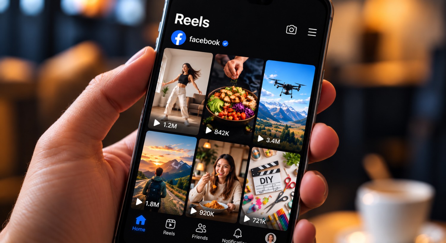 Facebook Reels feed displayed on a smartphone