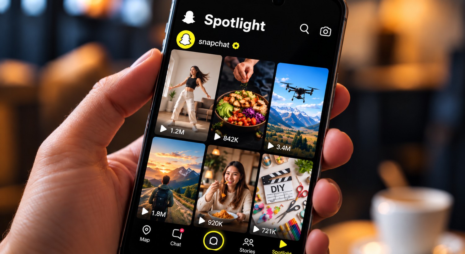 Snapchat Spotlight media feed displayed on a smartphone